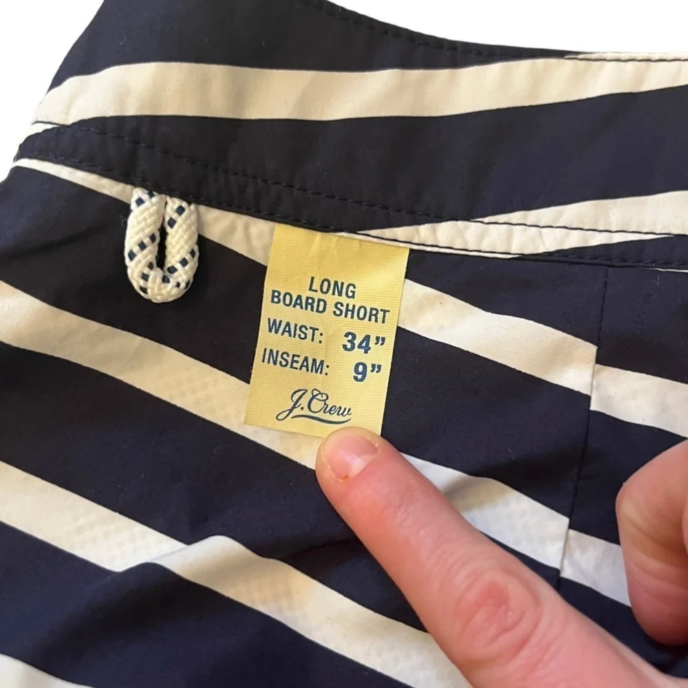 NWT J. Crew 9” Striped Nautical Board Shorts Swim Trunks Navy & White Mesh Lined - Picture 8 of 13